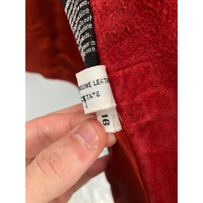 Vintage Pandara Sz 16 Red Suede Real Leather Jacket Womens