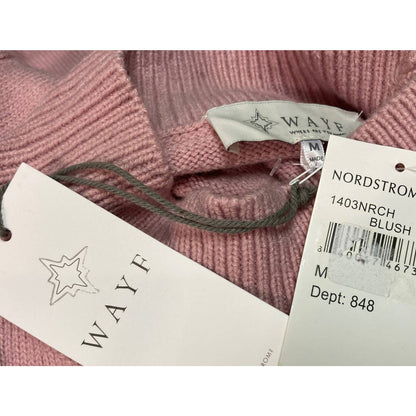 WayF Lola Puff Sleeve Knit Dress Medium Blush Pink NEW Mock Neck Sweater Dress