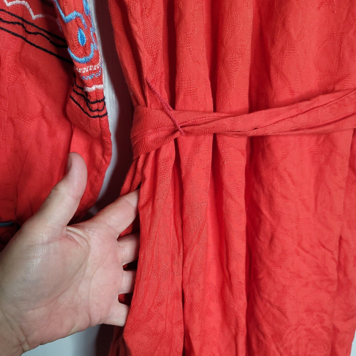 Anthropologie Scarlet Puff-Sleeved Midi Belted pockets BOHO Dress Size Medium