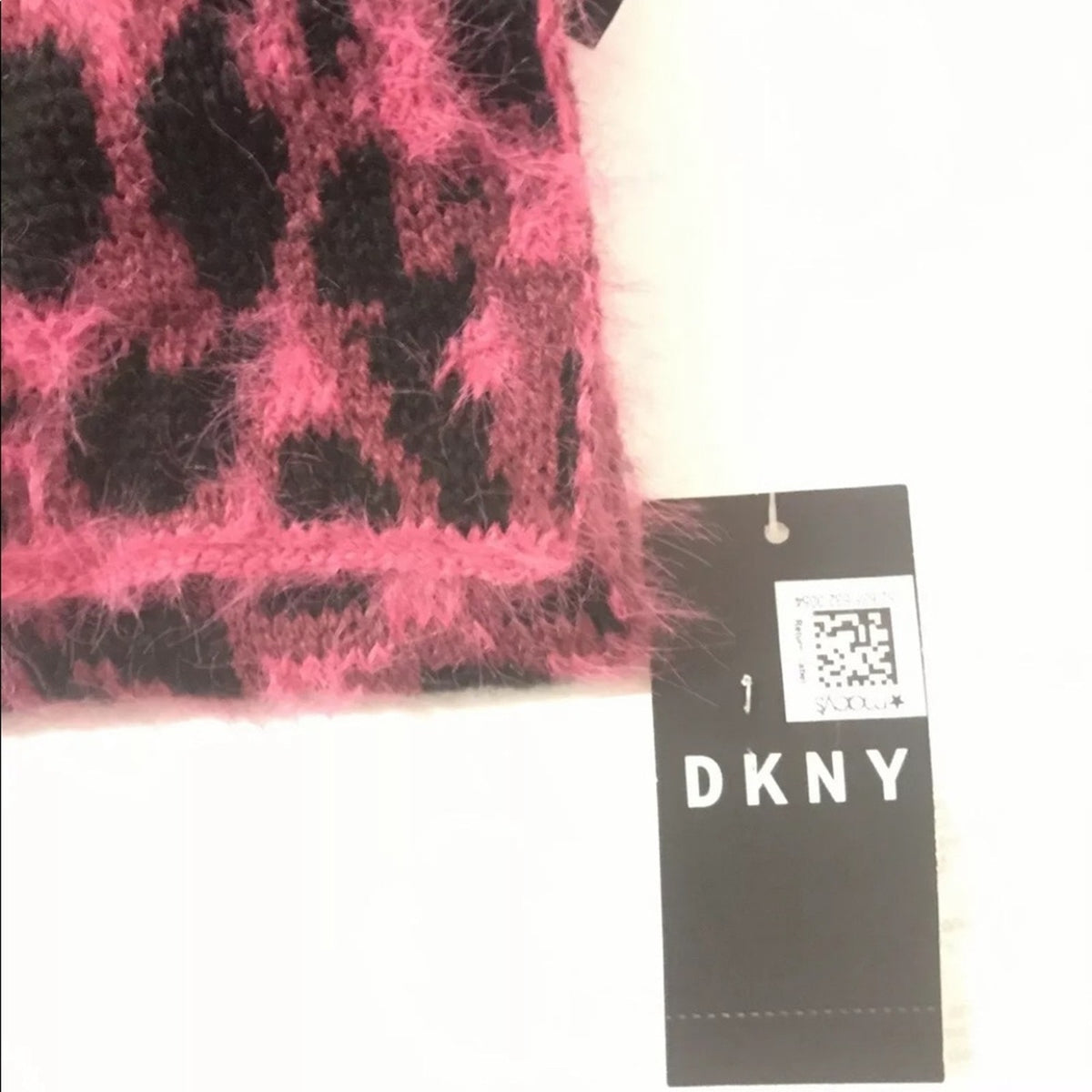 NEW DKNY Fuzzy Leopard Animal Pink Scarf Black L:63” W:12”