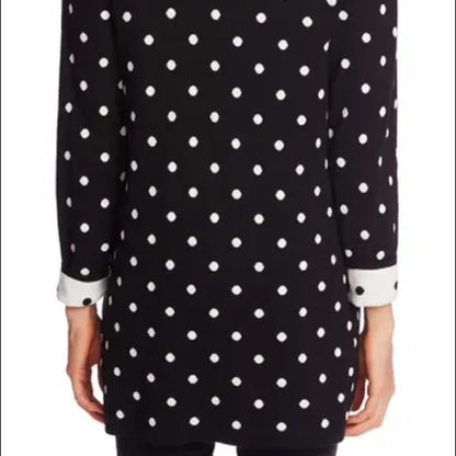 CeCe NWT Black White Polka Dot Open Front Long Cardigan Size XSmall