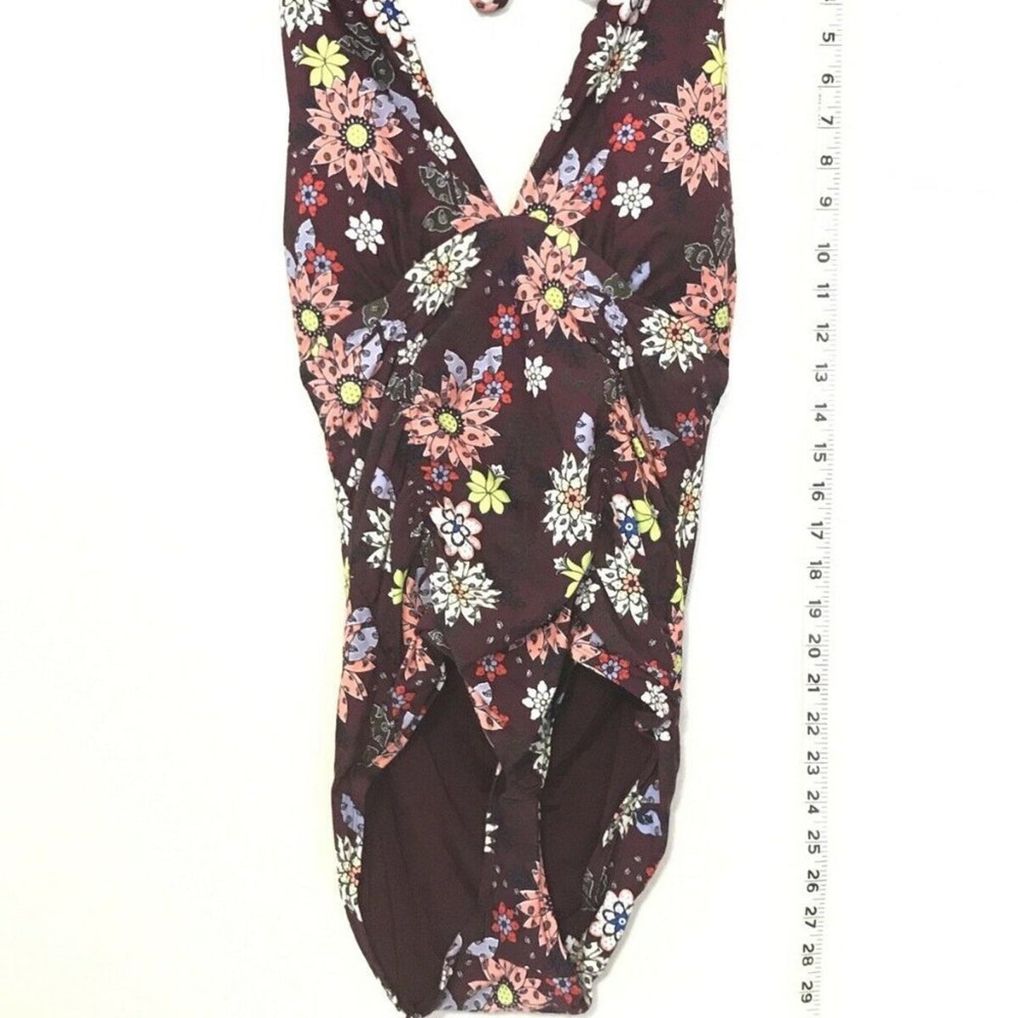 Anne Cole Shirred Front Keyhole Highneck One Piece Wine Floral Size 12 halter