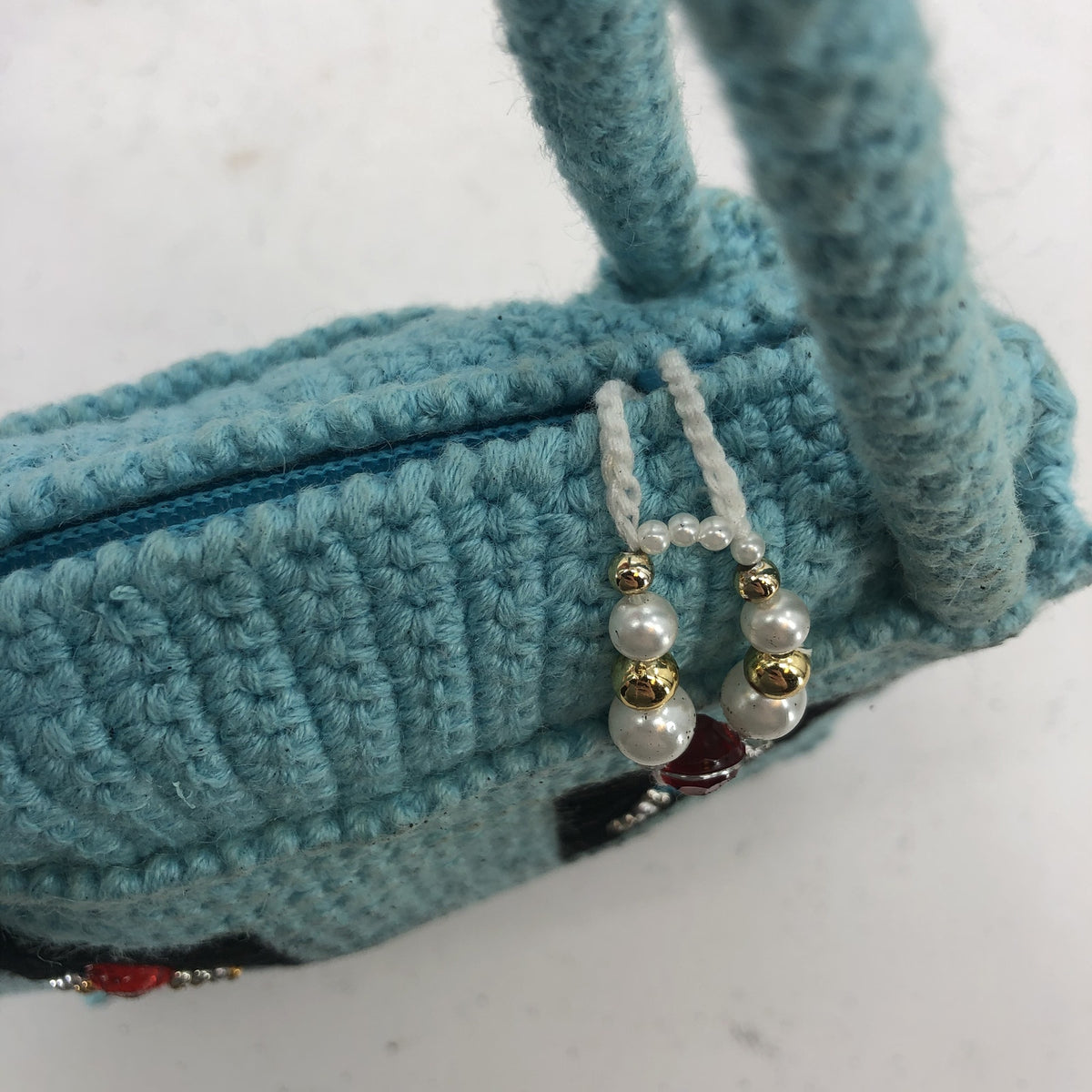 Vintage Unbranded Womens Handmade Crochet Knitted Tote Bag Turquoise Small