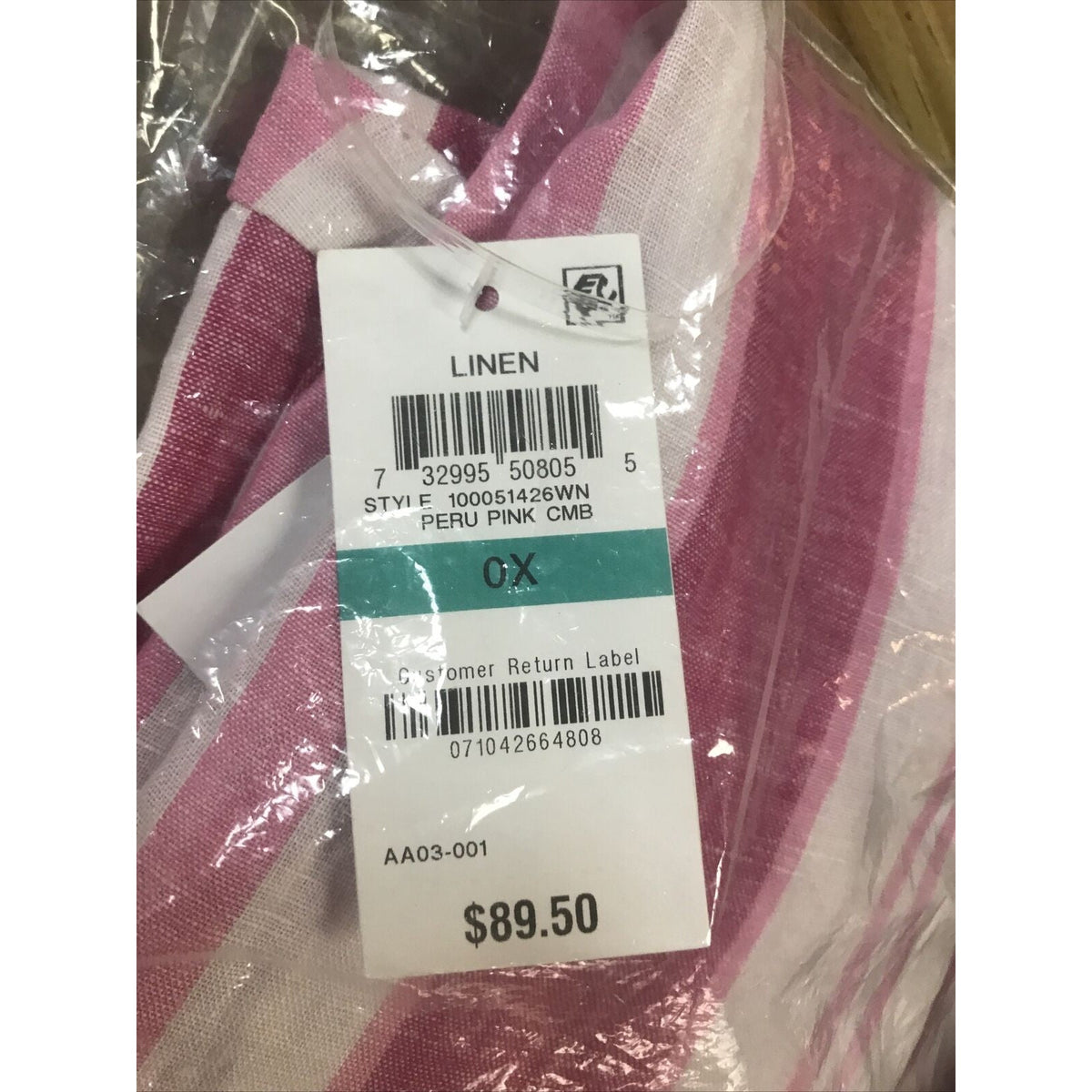 Charter Club  Linen Striped Top Bell Sleeves Pink Combo Plus OX/ large NEW