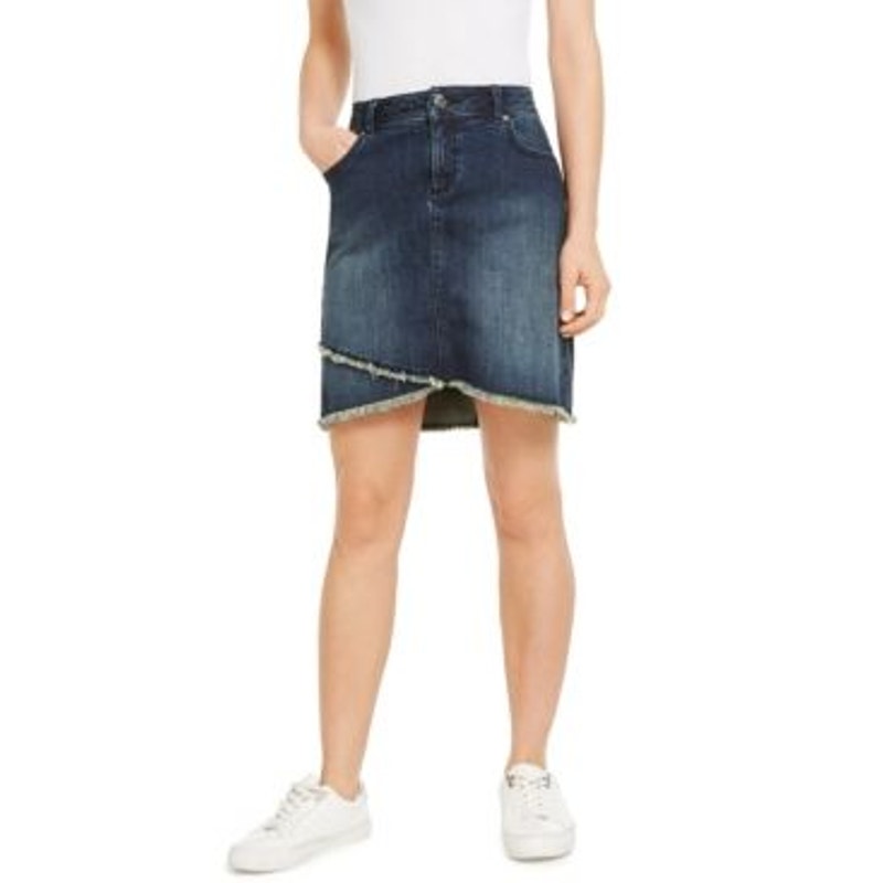 Inc Destructed Fray-Trim Crossover Blue Denim Tulip Hem Denim Skirt Size 18