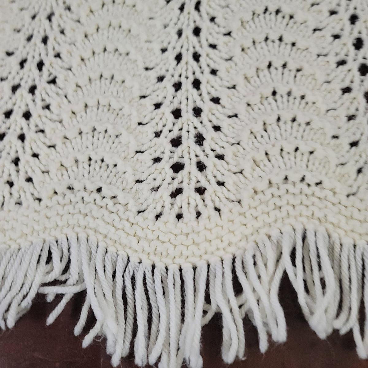 Handmade Crochet blanket throw fringe white baby blanket 40" x 40"