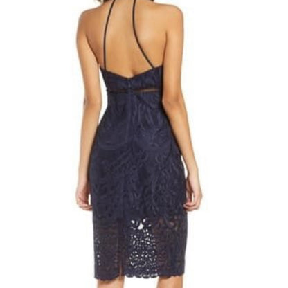 Bardot size 4 Blue Hana Lace Halter Cocktail Dress cocktail Strappy Backless
