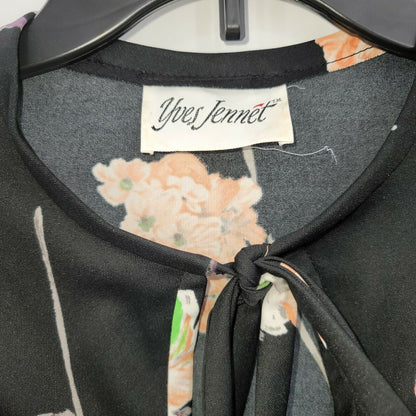 Yves Jennet Maxi & jacket Sleeveless Dress Floral Jacket Scoop Neck Black 2 pc
