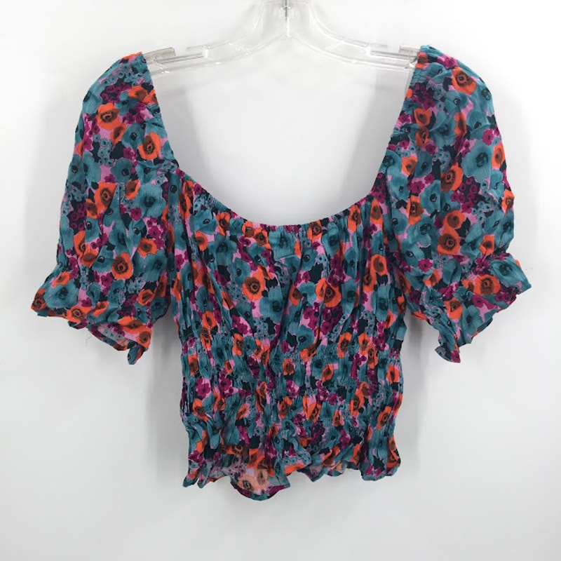 All in Favor large Womens Top Short sleeve Midriff Orange Floral Large