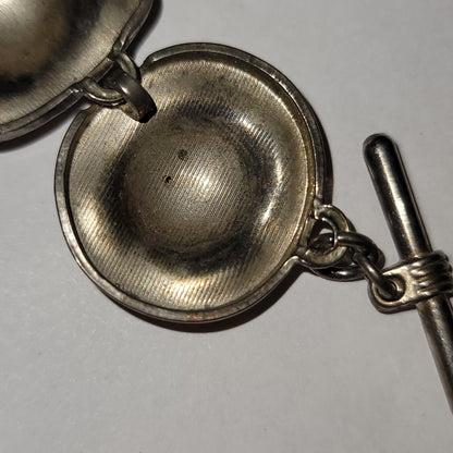 Vintage Silvertone necklace toggle clasp Discs hammered square circle 16" length