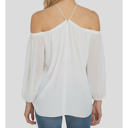 1. State Women's Off Shoulder Sheer Chiffon Halter Blouse Top Size XXS Ivory NWT