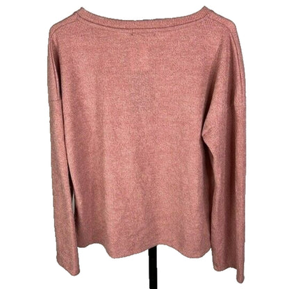 Gibsonlook Long Sleeve Ribbed Knit Henley Top Sz Small Pink NWT