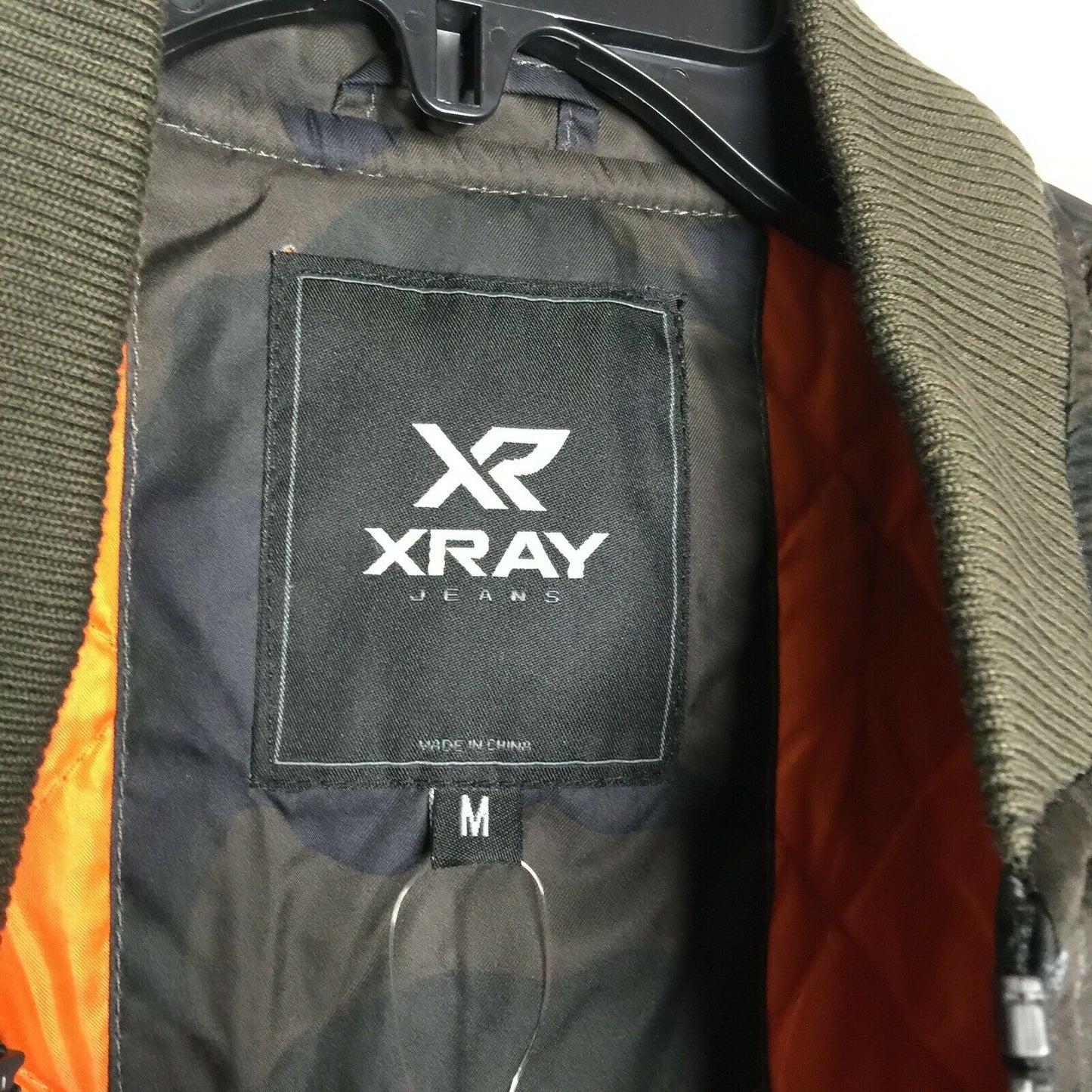 Xray Flight Patch Hooded Jacket Long Sleeve Front Zip Closure Ribbed Cuff Medium