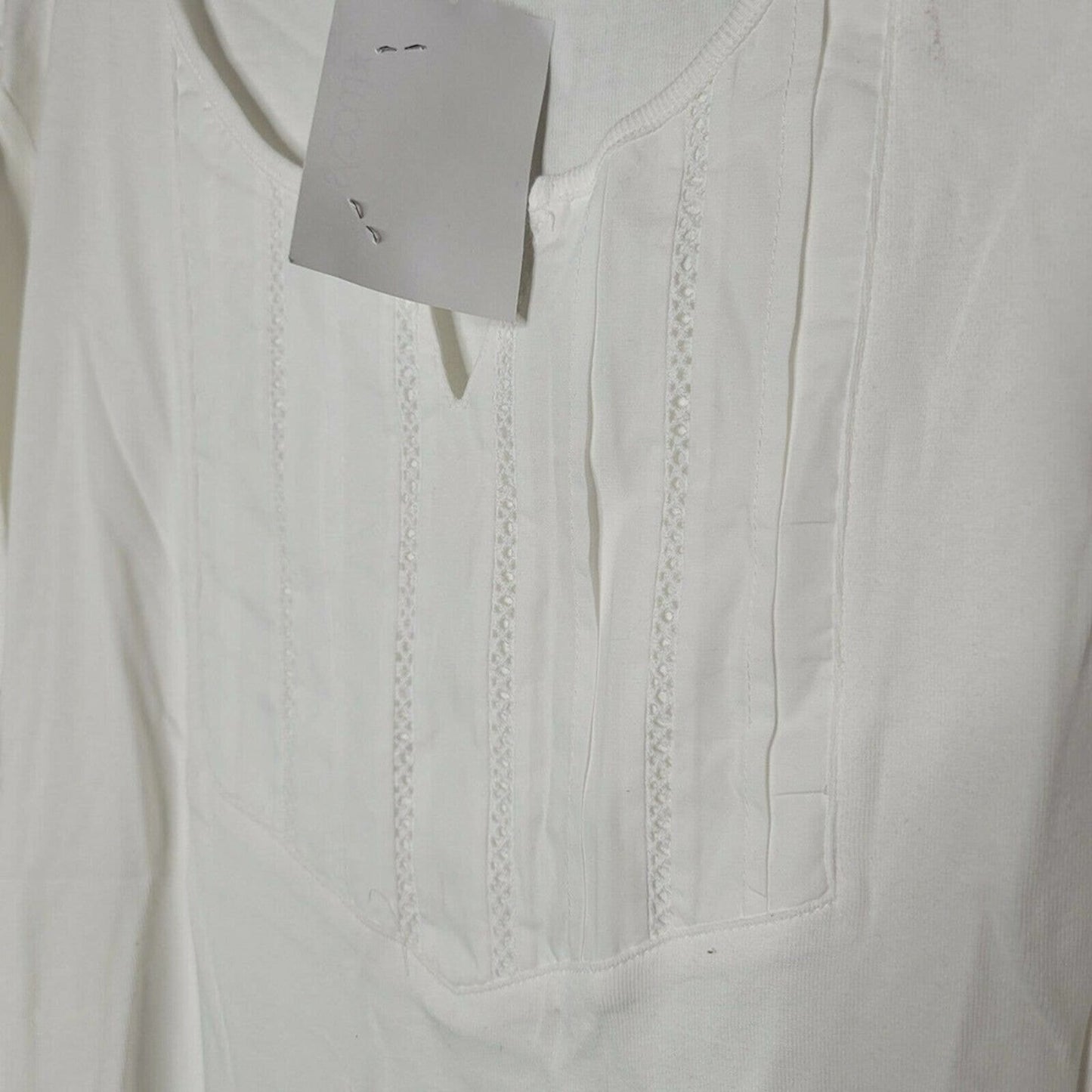 Karen Scott Cotton V-Neck Top Pullover Button Embellish Bright White Size LARGE