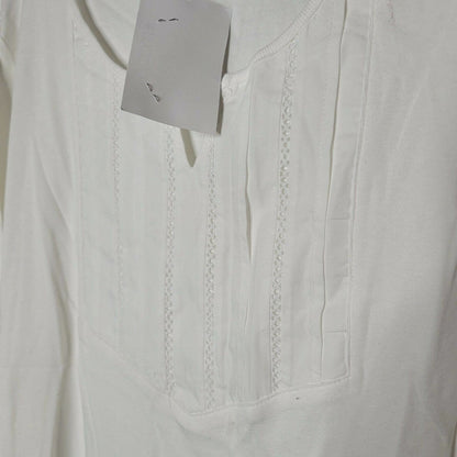 Karen Scott Cotton V-Neck Top Pullover Button Embellish Bright White Size LARGE