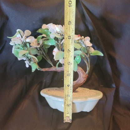 Vintage Chinese Jade-ite Dogwood Sakura Bonsai Tree Glass