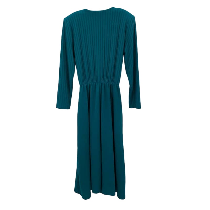 Willow Ridge VINTAGE Belted Button Up Wide Ribbed Teal Dress Size 12
