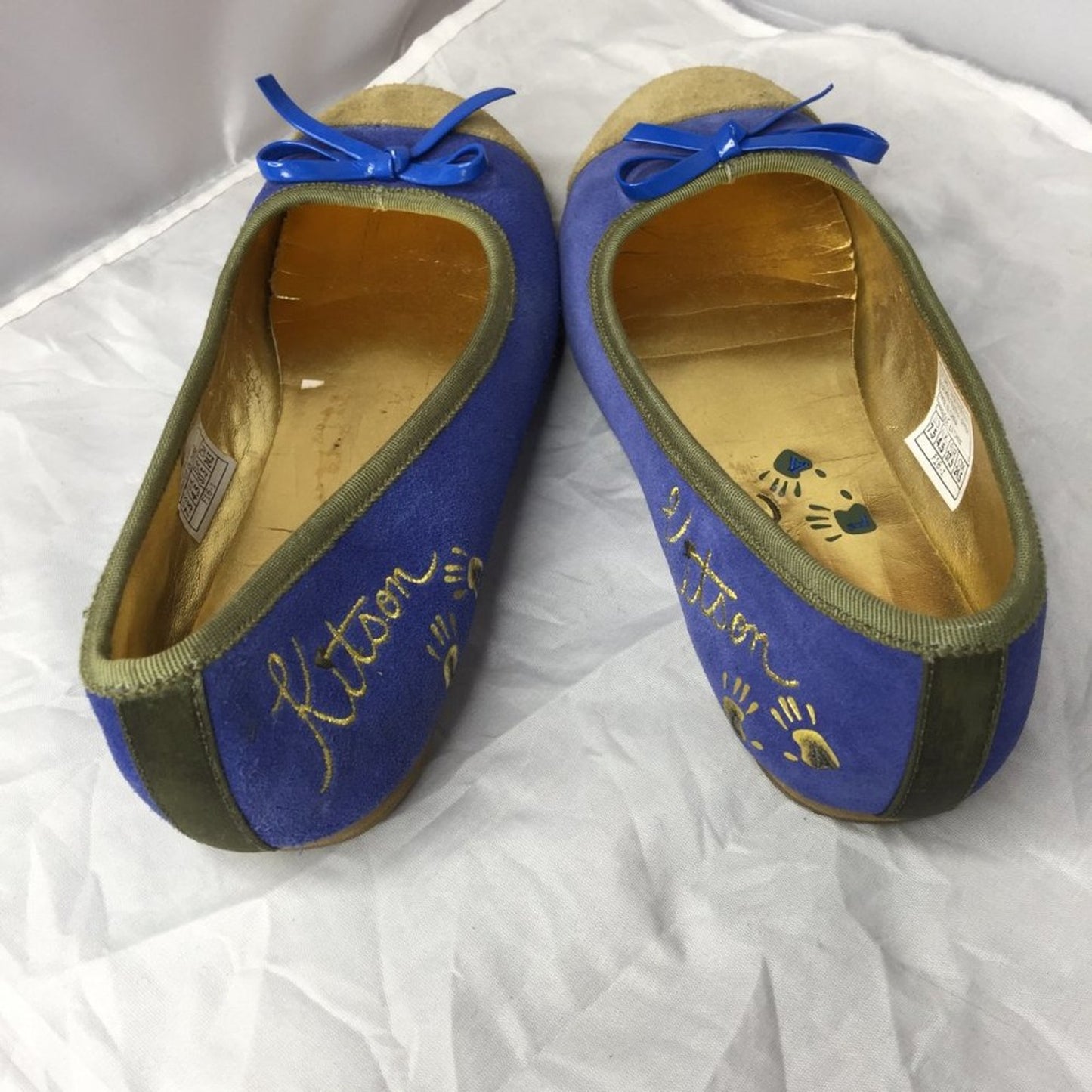 Kitson Ballet Flat Slip On Cap Toe Shoes Suede Leather Blue/olive Size 7.5 US