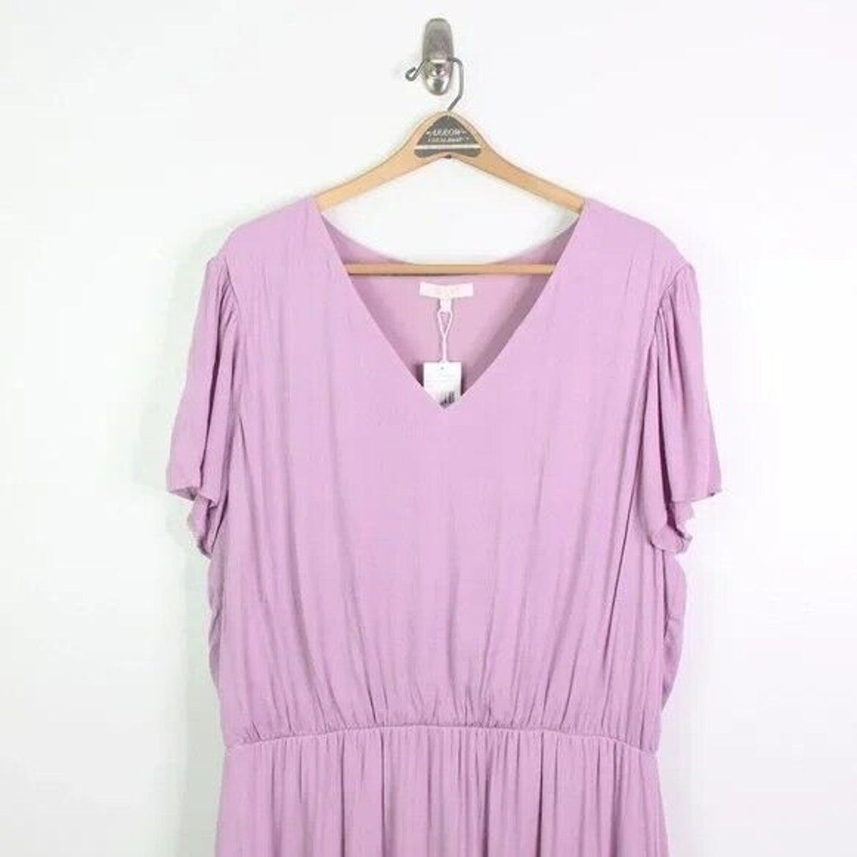 WAYF Blouson Pullover Lined Short Sleeve Flowy Midi Dress Size 1X Lavender NWT