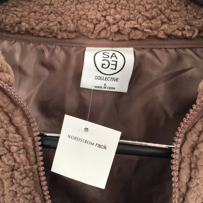 SAGE Collective Jetsetter Half Zip Faux Shearling Cropped Jacket Brown Large