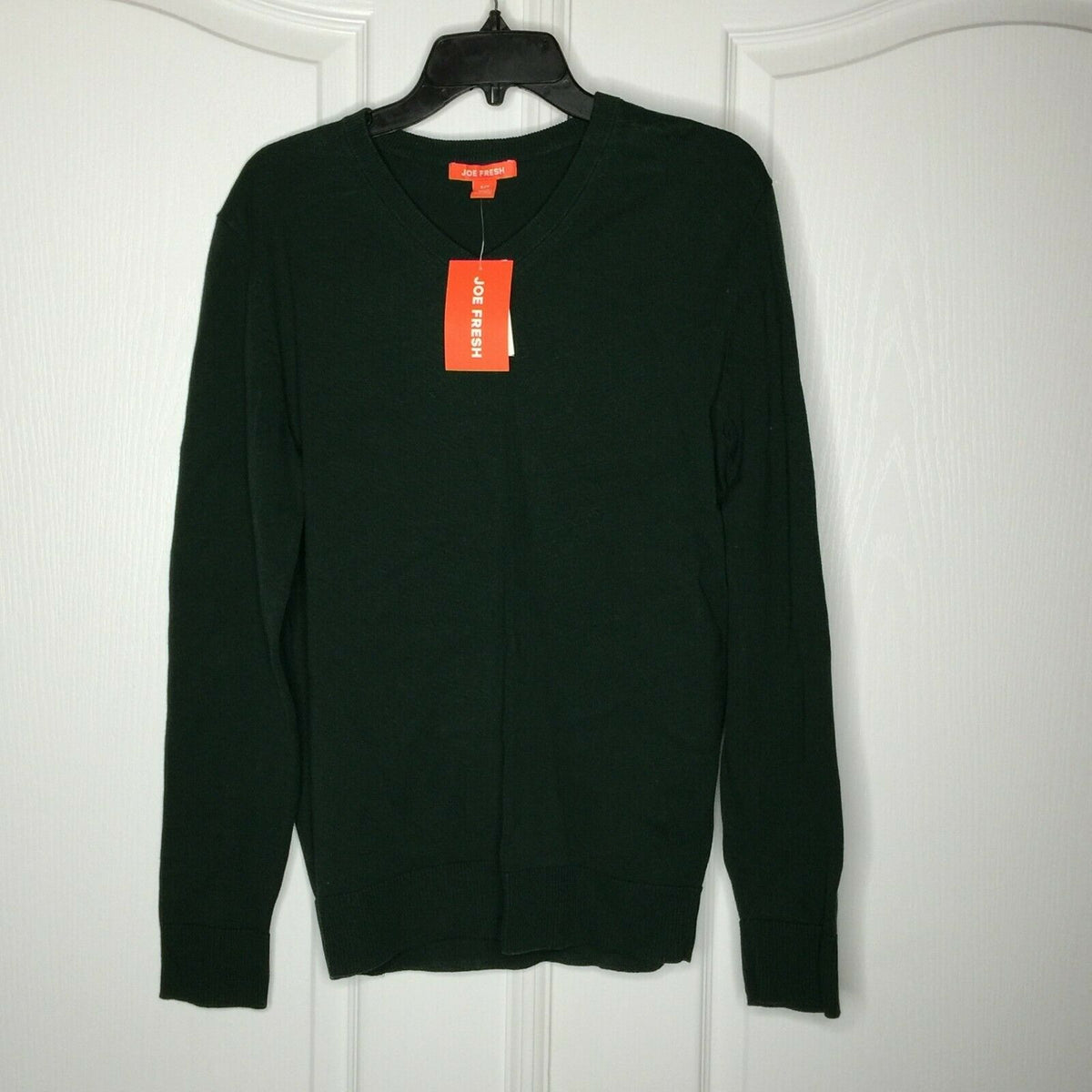 Joe Fresh V-Neck Pullover Sweater Knit Construction Long Sleeve Small DK-Green
