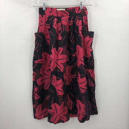 JH Collection Women's High Waist Pleated Floral Midi Skirt Red/Black 32"