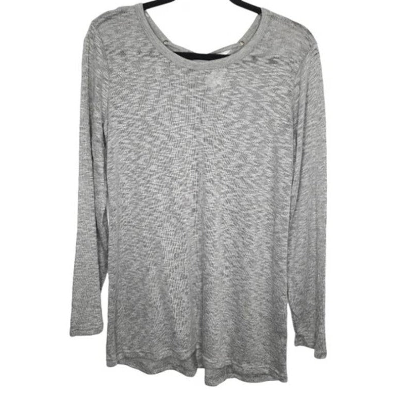 Thyme & Honey Lightweight Lace-Up Back Long Sleeve Top Sz Large Heather Grey NWT