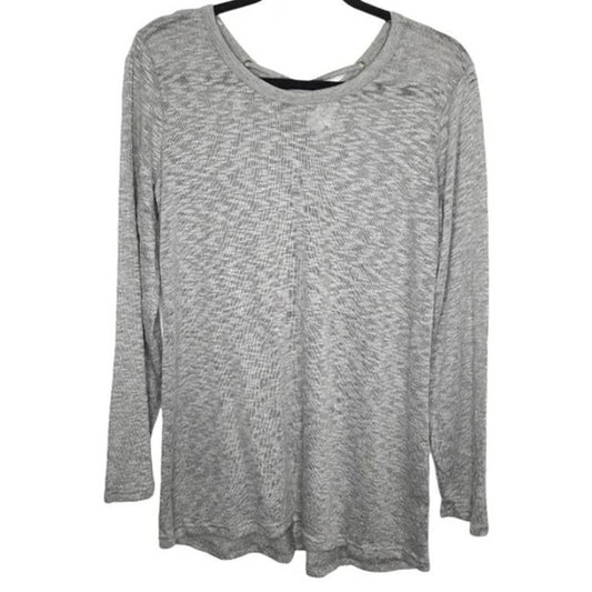 Thyme & Honey Lightweight Lace-Up Back Long Sleeve Top Sz Large Heather Grey NWT