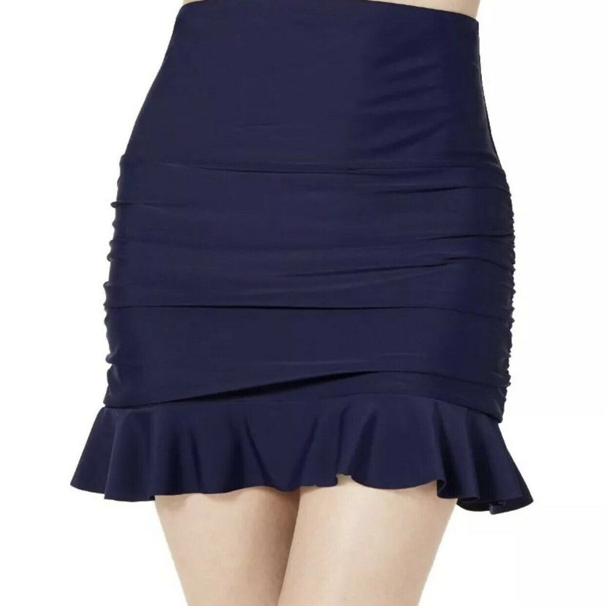ISLAND ESCAPE BOTTOMS High Waist Ruffled Swim Skirt size 16 Navy Blue Swimwear