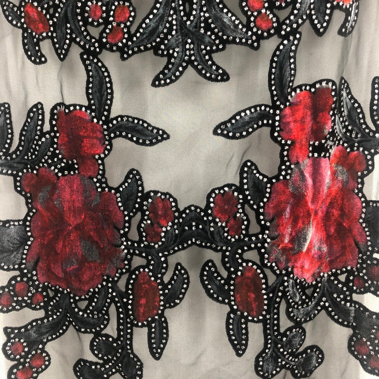 International Concepts Womens Scarf Floral Embroidered Lace Details Black Red OS