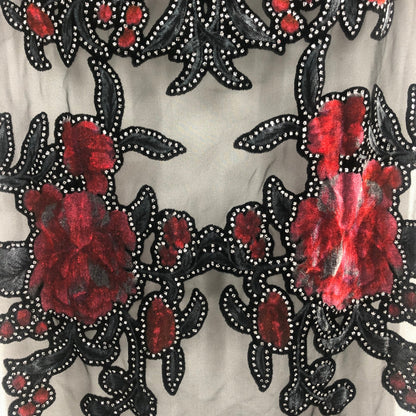 International Concepts Womens Scarf Floral Embroidered Lace Details Black Red OS