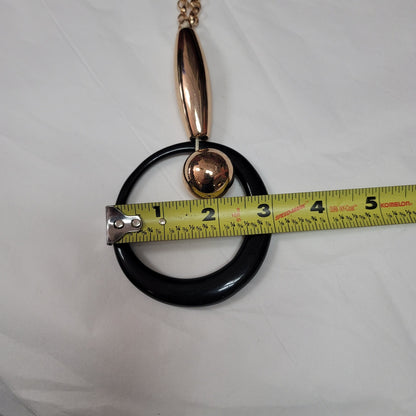 Vintage large Costume Jewelry Midcentury Black Golden Pendant Statement MCM