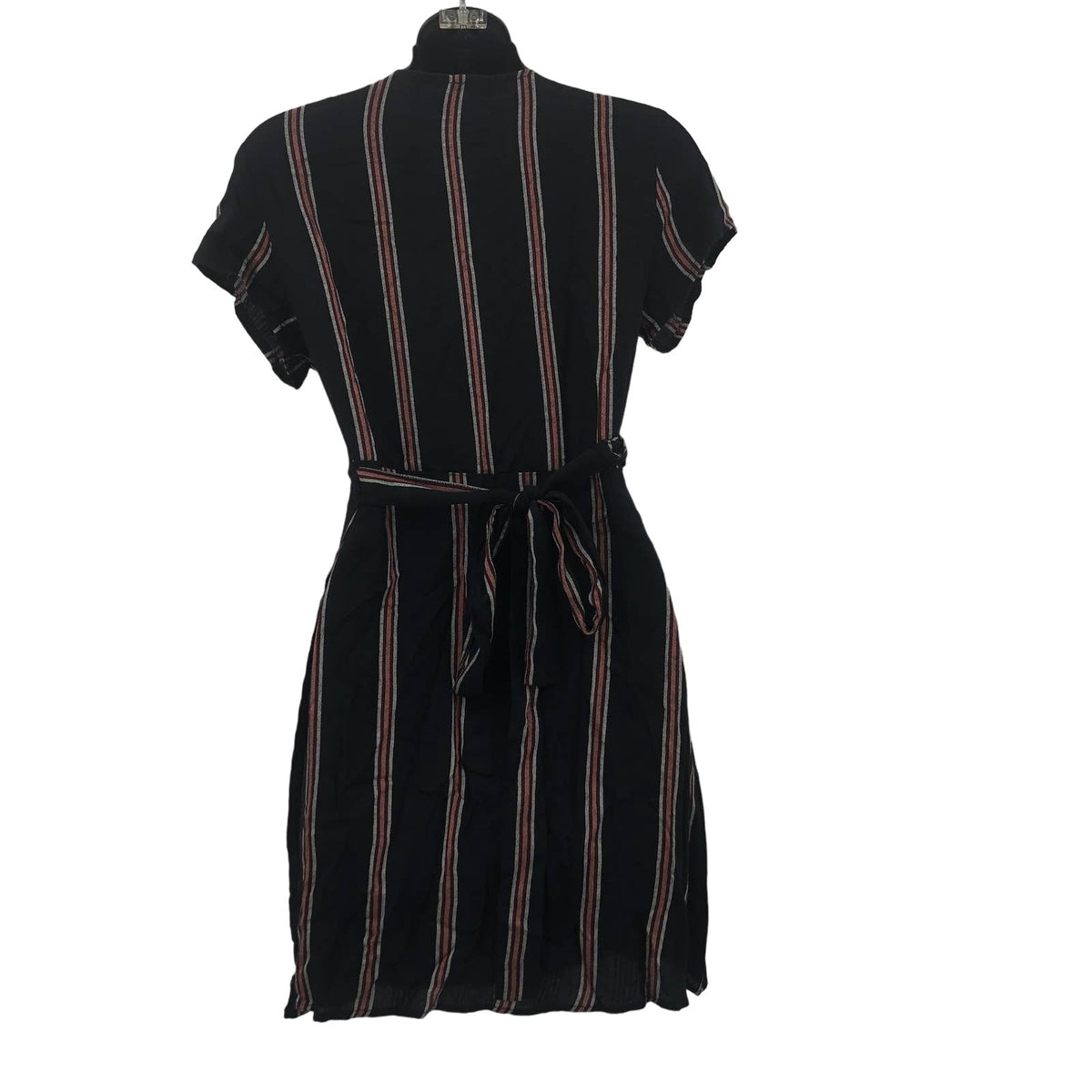 LIRA Women Short Sleeve Pullover Tie Waist Wrap Dress V-Neck Striped Black M