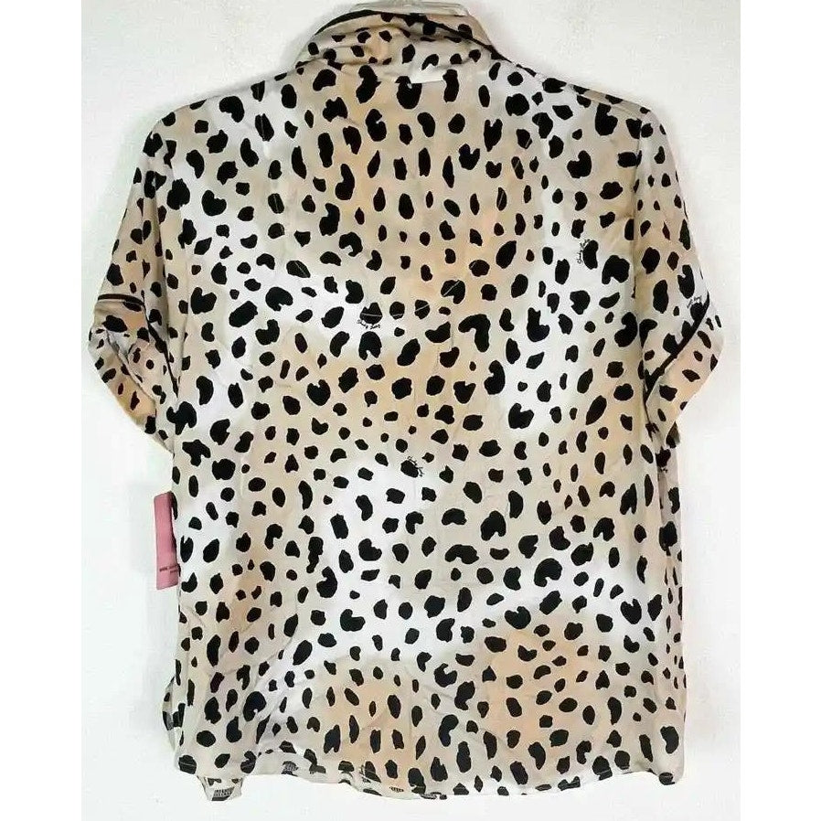 Shady Lady Animal Print Short Sleeve Pajama Top Sz XS/Extra Small in Brown NWT