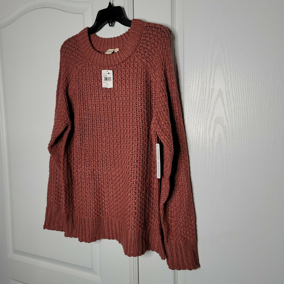 Modern Designer Novelty Stitch Pullover Sweater Long Raglan Sleeves Crew Neck XLarge