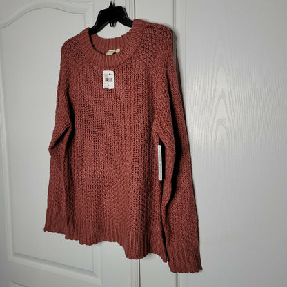 Modern Designer Novelty Stitch Pullover Sweater Long Raglan Sleeves Crew Neck XLarge
