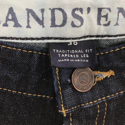 Lands End Stretch Straight Legs Denim Jeans High Rise Solid Dark Blue Size 36