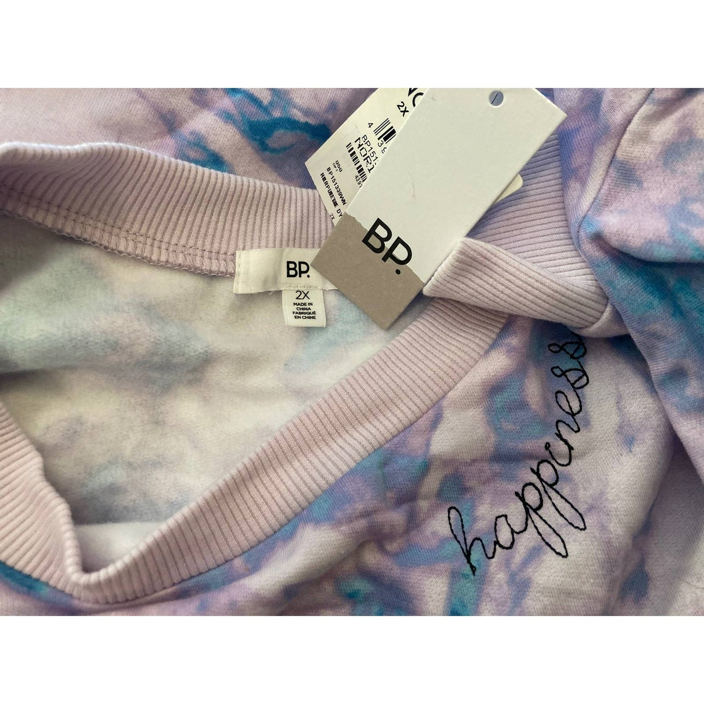 BP. Tie Dye Embroidered Happiness Sweatshirt Top Sz 2X/XXL Purple/Blue NWT