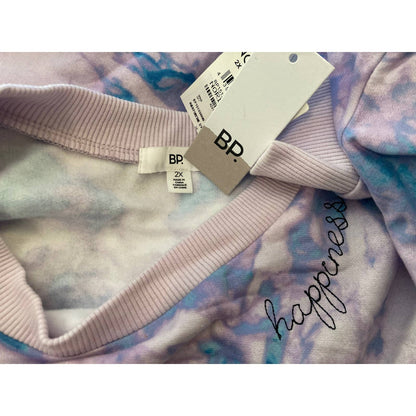 BP. Tie Dye Embroidered Happiness Sweatshirt Top Sz 2X/XXL Purple/Blue NWT