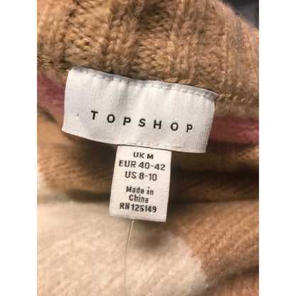 Topshop Supersoft Stripe Sweater Long Sleeve Crew Neck Color Blocked Tan US 8-10