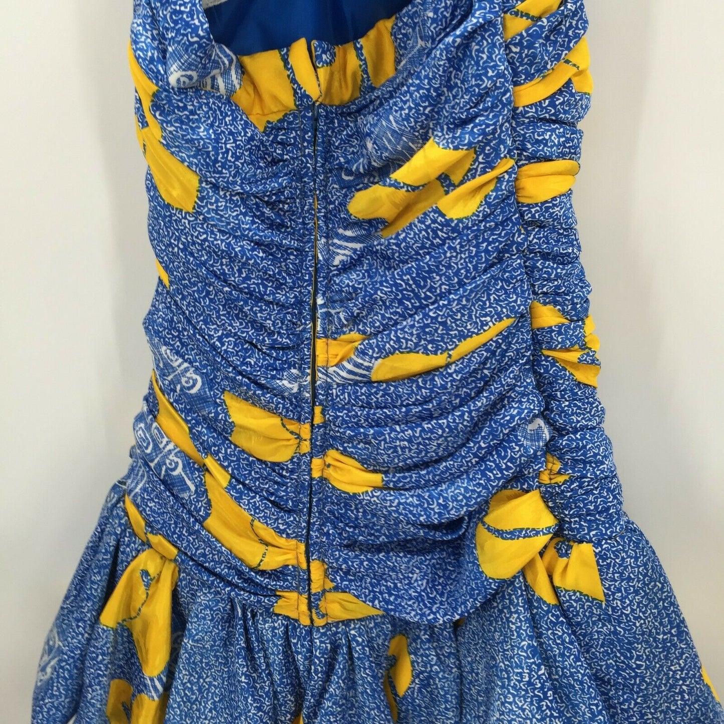 Vintage 80's 2 Pc. Jacket Halter Pleated Mini Dress Set Disco BEBOP Yellow/Blue