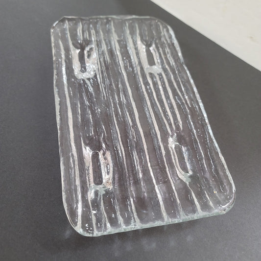 Ice Water Textured Foot Rectangle Scandinavian Glass Crystal Servving Tray Bark