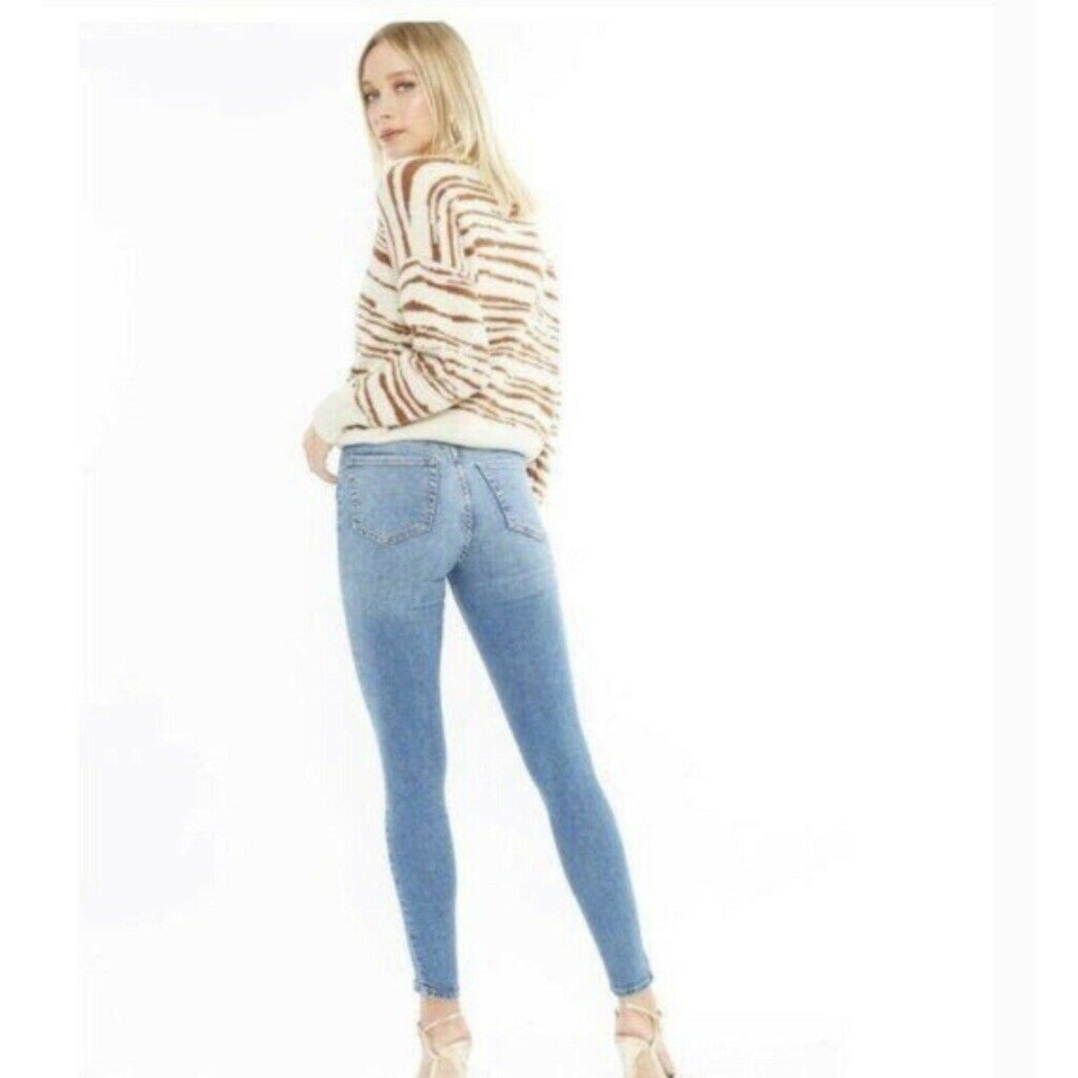 4SI3NNA Sweater Women's Small Zebra Tan Brown Nylon Blend