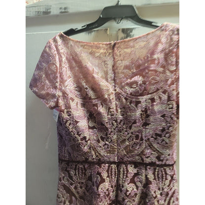 JS Collections Womens Formal Long Dress Dark Plum Embroidered Overlay 8 midi