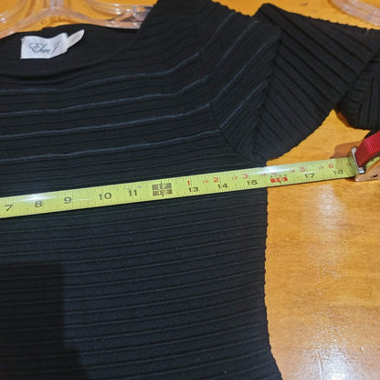 Eliza J Black Fit Flare Illusion Casual Dress Long Sleeve Ribbed Size Medium