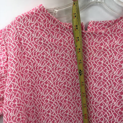 tEXTURED Pink Dress 1960s Polyester Short Sleeve Large/ XL Sheath VINTAGE RED