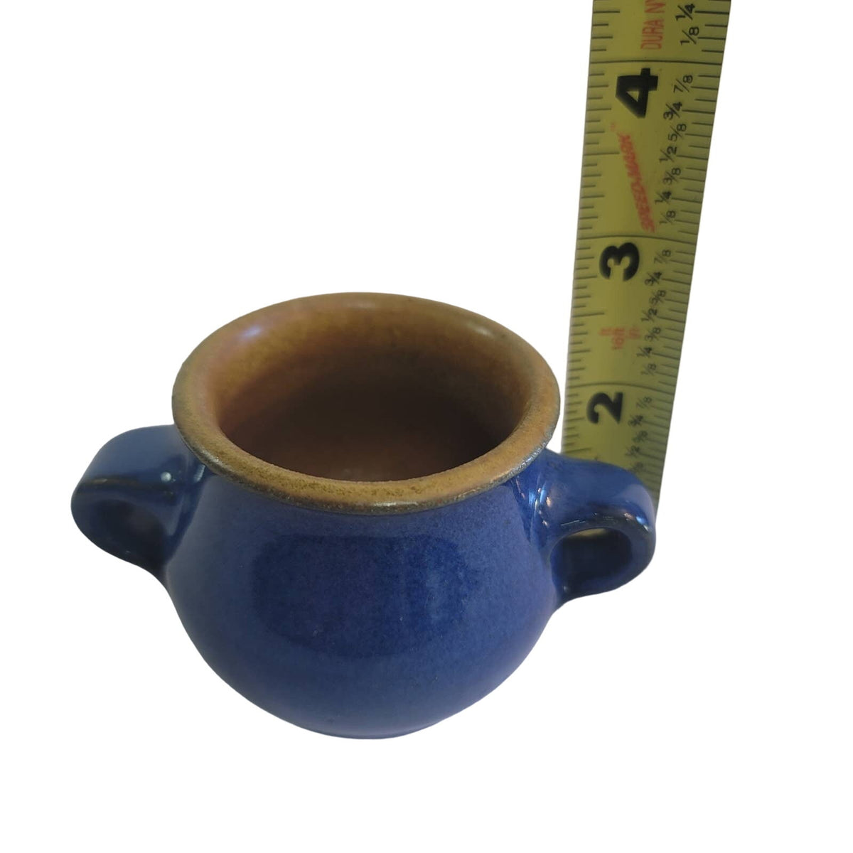 H. SHULTZE handmade vessel double handle blue glaze cup vase Spreewald 1997