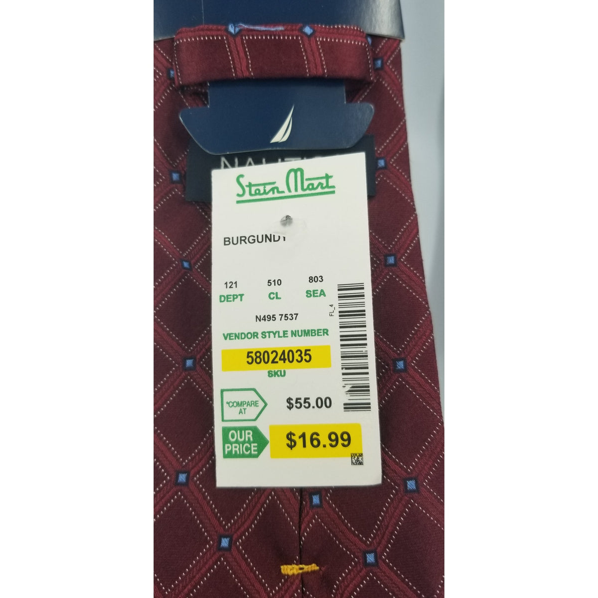 Nautica Garnet with Blue Accents Mens Vintage Neck Tie 60" NWT