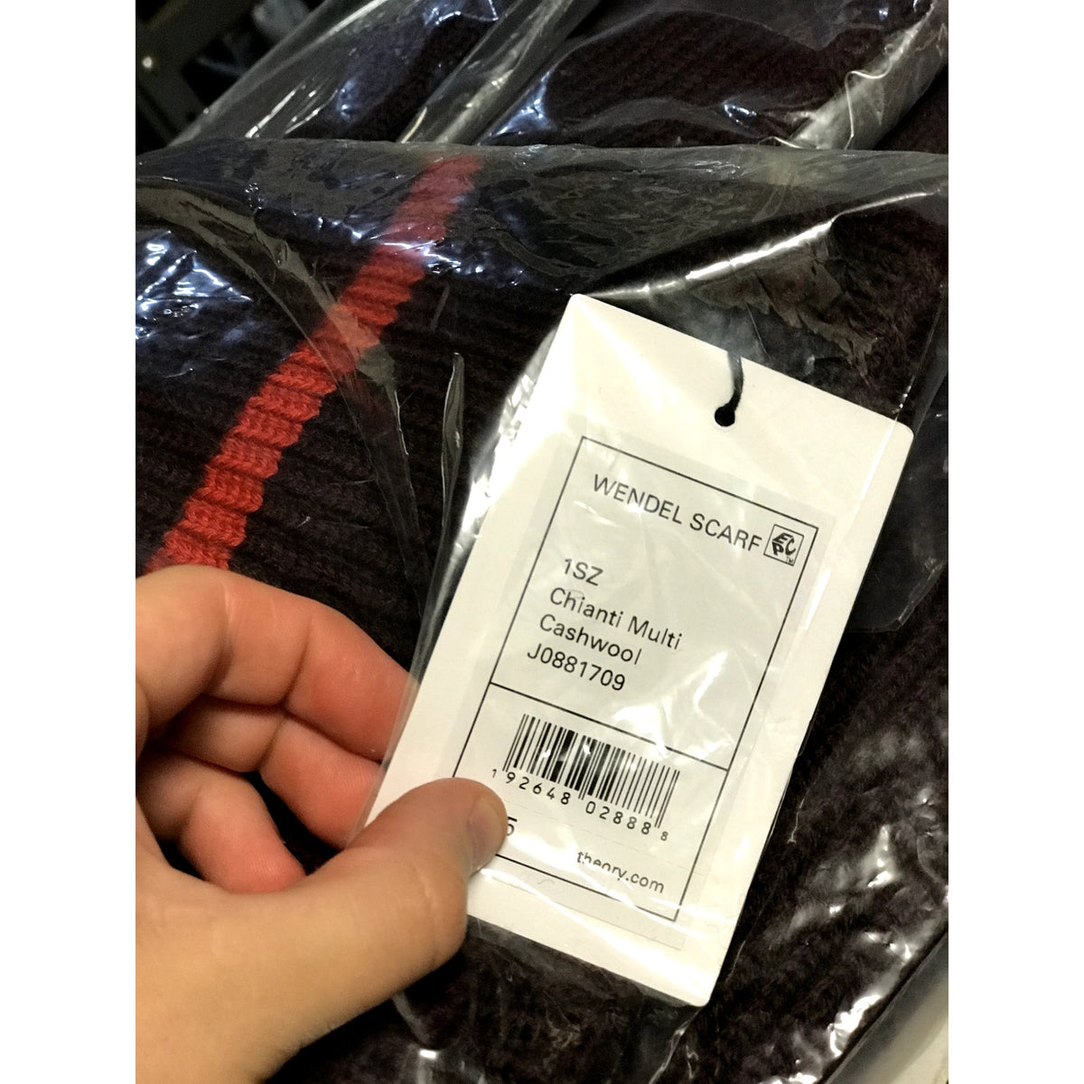 Theory NEW Originally $195 Wendel Ribbed Merino Wool Stripe Trim Scarf Burgundy