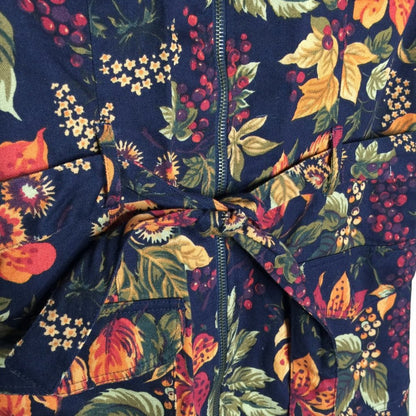 Capacity Full-Zip Vest Collared Sleeveless Floral Belted Funky Vintage Medium